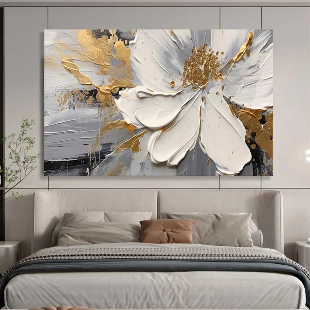 White Hand-Painted Gray - large minimal art for apartment
